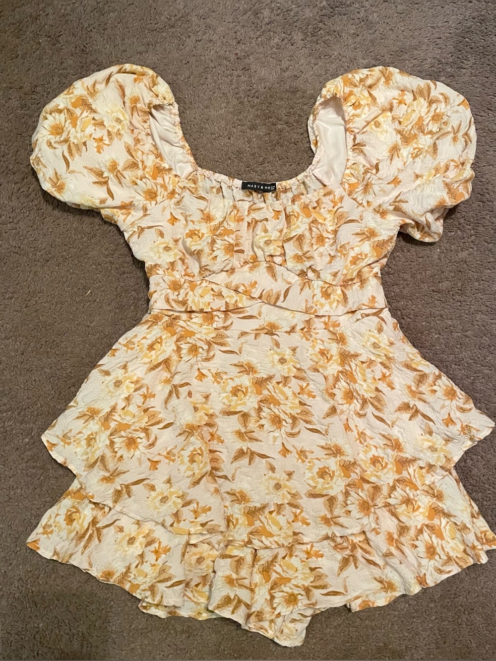 Mary & Mo Yellow Floral Puff-Sleeve Romper